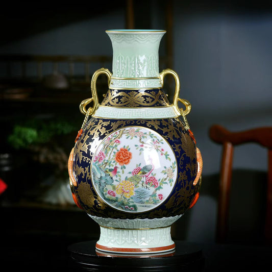 Chinese antique qing dynasty heavy famille rose porcelain vase for luxury collection