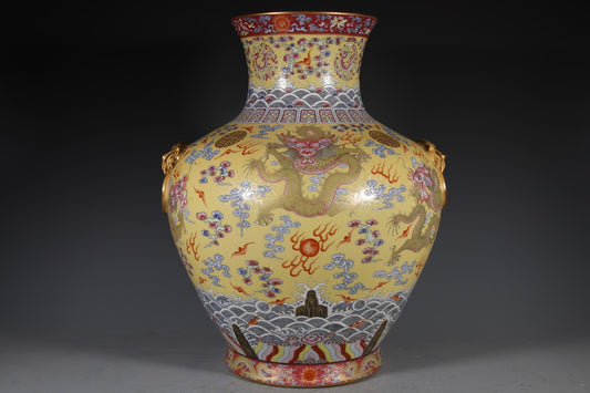 Chinese antique qing dynasty heavy famille rose porcelain vase for luxury collection